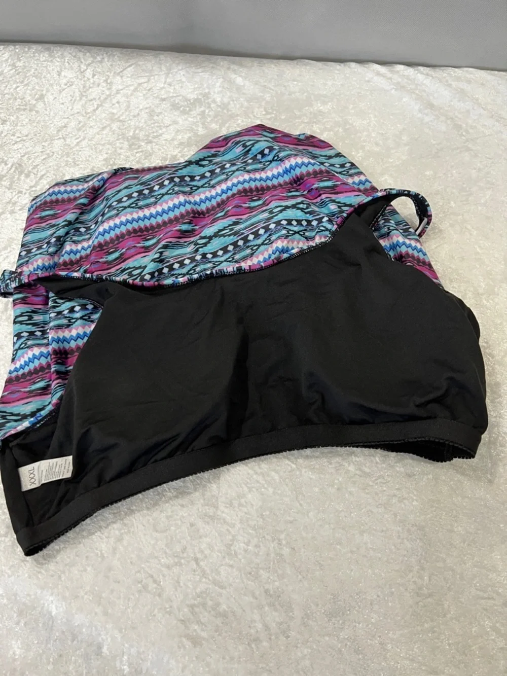 Blouson Tankini Top Swimsuit Adjustable Straps Plus Size XXXL Asymmetrical Print